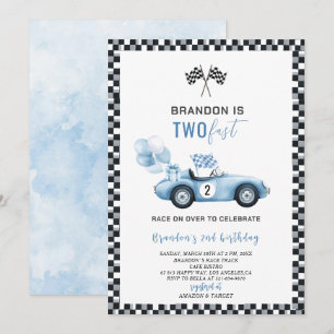Elegante Waterverf raceauto 2e verjaardagsfeest Kaart