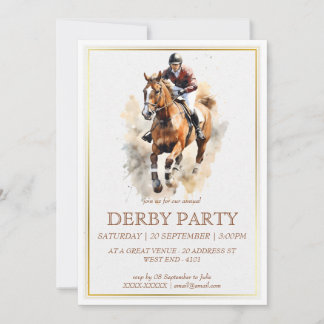 Elegante Waterverf Racehors Derby Party Ruiterspor Kaart