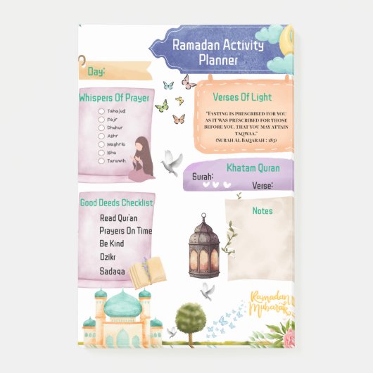 Elegante Waterverf Ramadan activiteitenplanner Post-it® Notes (Voorkant)