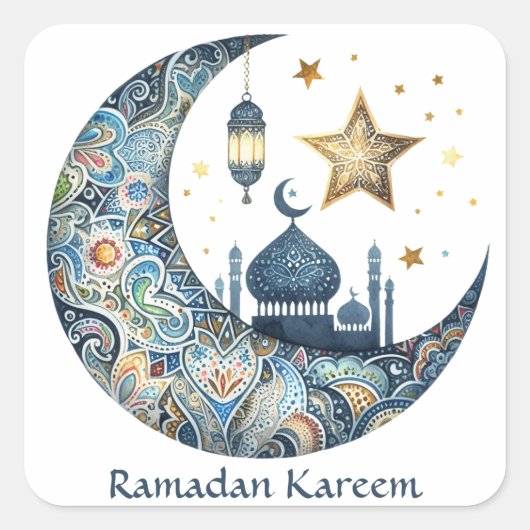 Elegante waterverf Ramadan Kareem Mubarak Vierkante Sticker (Voorkant)