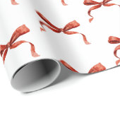 Elegante Waterverf Red Bow Christmas Cadeaupapier (Rol Hoek)