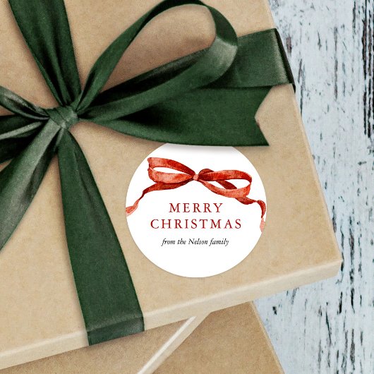 Elegante Waterverf Red Bow kerstvakantie Ronde Sticker