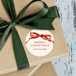 Elegante Waterverf Red Bow kerstvakantie Ronde Sticker