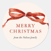 Elegante Waterverf Red Bow kerstvakantie Ronde Sticker (Voorkant)
