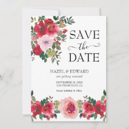 Elegante Waterverf Red Rose Floral Save the Date Kaart