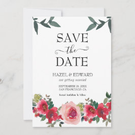 Elegante Waterverf Red Rose Floral Save the Date Kaart