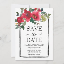 Elegante Waterverf Red Rose Floral Save the Date Kaart