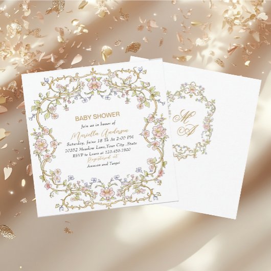 Elegante Waterverf Retro Flowers Lijst Baby shower Kaart