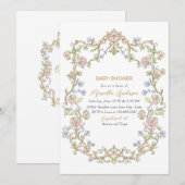 Elegante Waterverf Retro Flowers Lijst Baby shower Kaart (Voorkant / Achterkant)