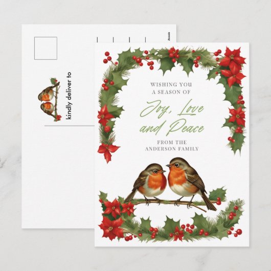 Elegante waterverf robijnen en krans Kerstmis Feestdagenkaart (Voorkant / Achterkant)