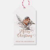 Elegante Waterverf Robin Christmas Branch Cadeaulabel (Voorkant)