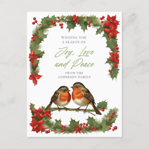 Elegante Waterverf Robins en Wreath Christmas Feestdagenkaart