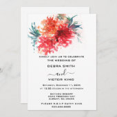 Elegante Waterverf Rode Bloemen Boeket Bruiloft Kaart (Voorkant / Achterkant)