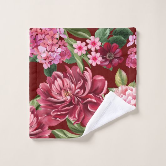 Elegante Waterverf rode bloemetjes en groen Bad Handdoek (Wasdoekje)