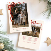 Elegante Waterverf rode boog kerst twee foto Feestdagenkaart