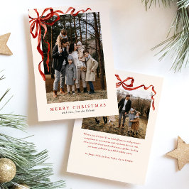 Elegante Waterverf rode boog kerst twee foto Feestdagenkaart