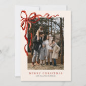 Elegante Waterverf rode boog kerst twee foto Feestdagenkaart (Voorkant)