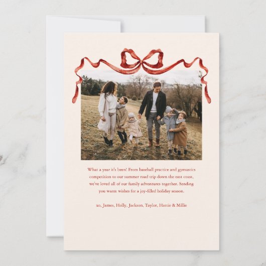 Elegante Waterverf rode boog kerst twee foto Feestdagenkaart (Achterkant)