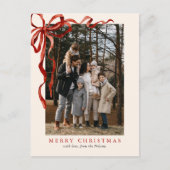 Elegante Waterverf rode boog kerstfoto Feestdagenkaart (Voorkant)