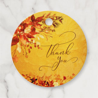 Elegante Waterverf rode en gouden poinsettia bruil Bedankjes Labels