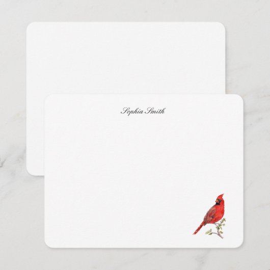 Elegante waterverf Rode Kardinaal vogel plat Bedankkaart (Voorkant / Achterkant)