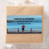 Elegante Waterverf Rode Paraplu Koppel Trouw  Etiket (Insitu)