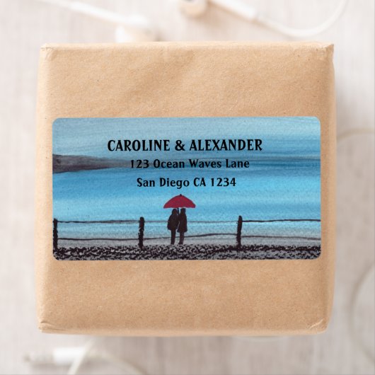 Elegante Waterverf Rode Paraplu Koppel Trouw  Etiket (Insitu)