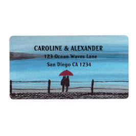 Elegante Waterverf Rode Paraplu Koppel Trouw  Etiket