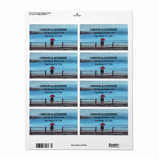 Elegante Waterverf Rode Paraplu Koppel Trouw  Etiket (Full Sheet)