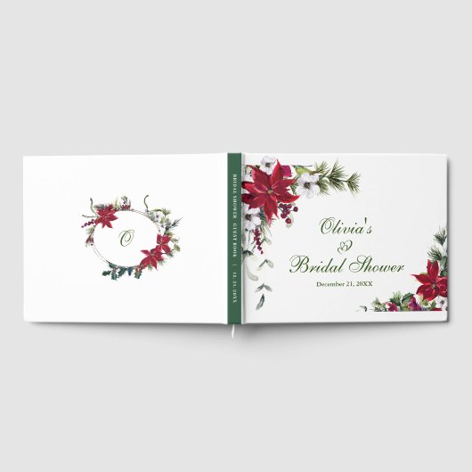 Elegante Waterverf Rode Poinsettia Bruidssalon Gastenboek (Volledig)