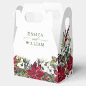 Elegante Waterverf Rode Poinsettia Bruiloft Bedankdoosjes (Geopend)