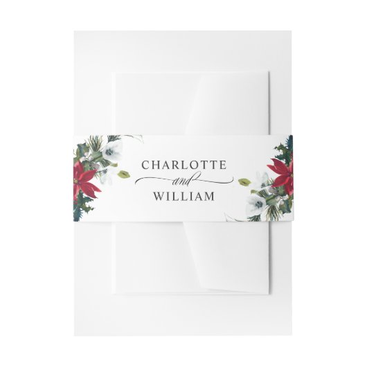 Elegante Waterverf Rode Poinsettia Bruiloft Uitnodigingen Wikkel (Voorkant Voorbeeld)