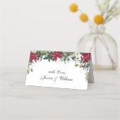 Elegante Waterverf Rode Poinsettia Trouwtafel Plaatskaartje (Achterkant)