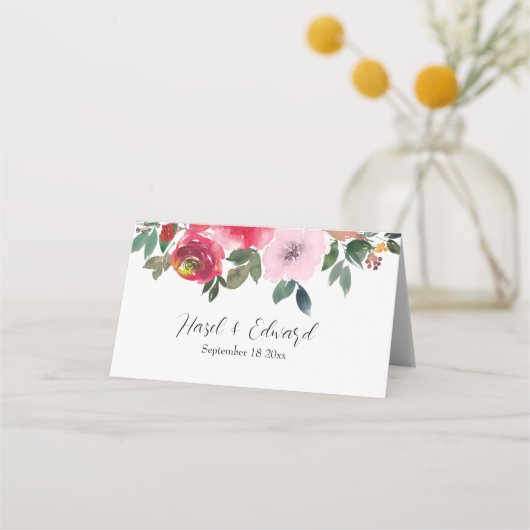 Elegante Waterverf Rode roos Bloemenbruiloft Plaatskaartje (Achterkant)