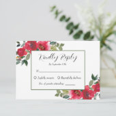 Elegante Waterverf Rode Roos Bloemige Bruiloft RSVP Kaartje (Staand voorkant)