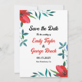 Elegante Waterverf Rode Roos Zomer Bloemige Bruilo Save The Date (Voorkant)