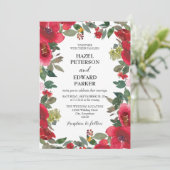 Elegante Waterverf Rode Rose Bloemen Bruiloft Kaart (Staand voorkant)