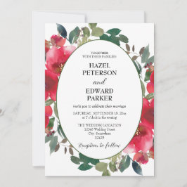 Elegante Waterverf Rode Rose Bloemen Bruiloft Kaart