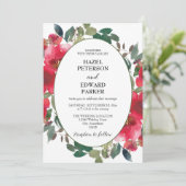 Elegante Waterverf Rode Rose Bloemen Bruiloft Kaart (Staand voorkant)