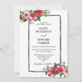 Elegante Waterverf Rode Rose Bloemen Bruiloft Kaart (Voorkant)