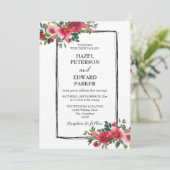 Elegante Waterverf Rode Rose Bloemen Bruiloft Kaart (Staand voorkant)