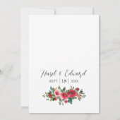 Elegante Waterverf Rode Rose Bloemen Bruiloft Kaart (Achterkant)