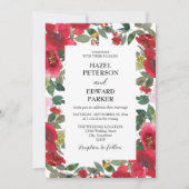 Elegante Waterverf Rode Rose Bloemen Bruiloft Kaart (Voorkant)