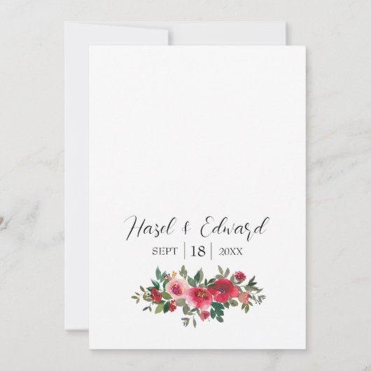 Elegante Waterverf Rode Rose Bloemen Bruiloft Kaart (Achterkant)