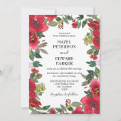 Elegante Waterverf Rode Rose Bloemen Bruiloft Kaart (Voorkant)