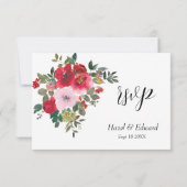 Elegante Waterverf Rode Rose Bloemen Bruiloft RSVP Kaartje (Achterkant)