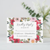 Elegante Waterverf Rode Rose Bloemen Bruiloft RSVP Kaartje (Staand voorkant)