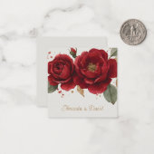 Elegante Waterverf rode rozen met gouden glitter Notitiekaartje (Voorkant / Achterkant in situ)