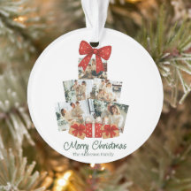 Elegante Waterverf Rode Strik Familie Kerstboom