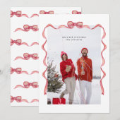 Elegante waterverf rode strik Kerst Foto Vakantie Feestdagenkaart (Voorkant / Achterkant)